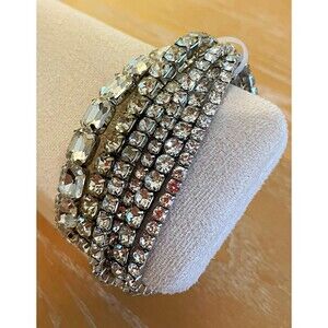 Silver Tone Clear Crystal Rhinestone Stackable Stretchy Bracelets Holiday